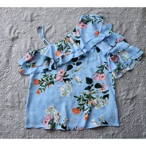 Parker XS Clayton Blouse 100% Silk Floral Daphne